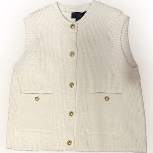 Zara Ivory Knit Vest with Gold Accents | Sz S